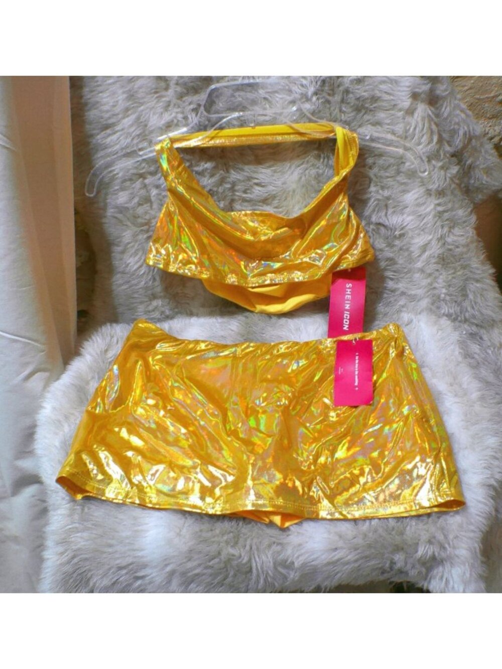 Shein Icon 2 Piece Halter Mod Tennis Dancer Skort Bikini Gold Small NWT